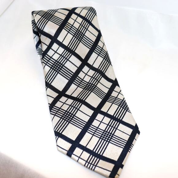 Vintage Givenchy Blue & White Plaid Silk Tie ~4” Wide - Picture 1 of 3